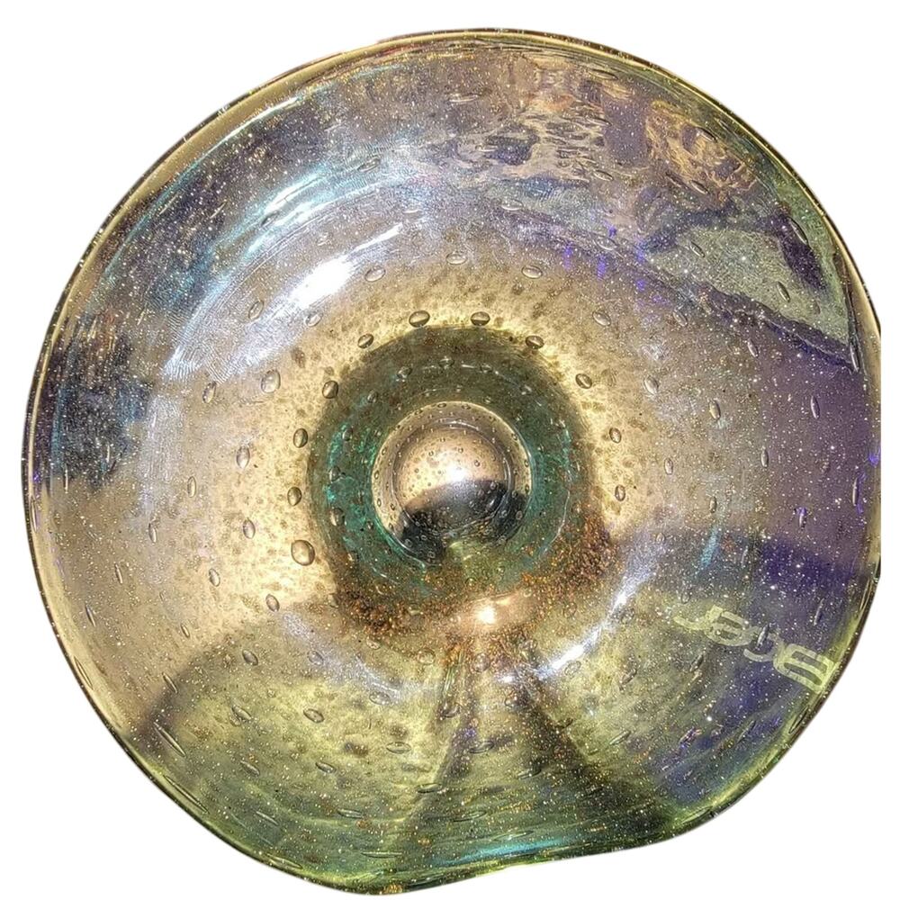 Vintage hand blown bubble glass bowl with gold Flecks
